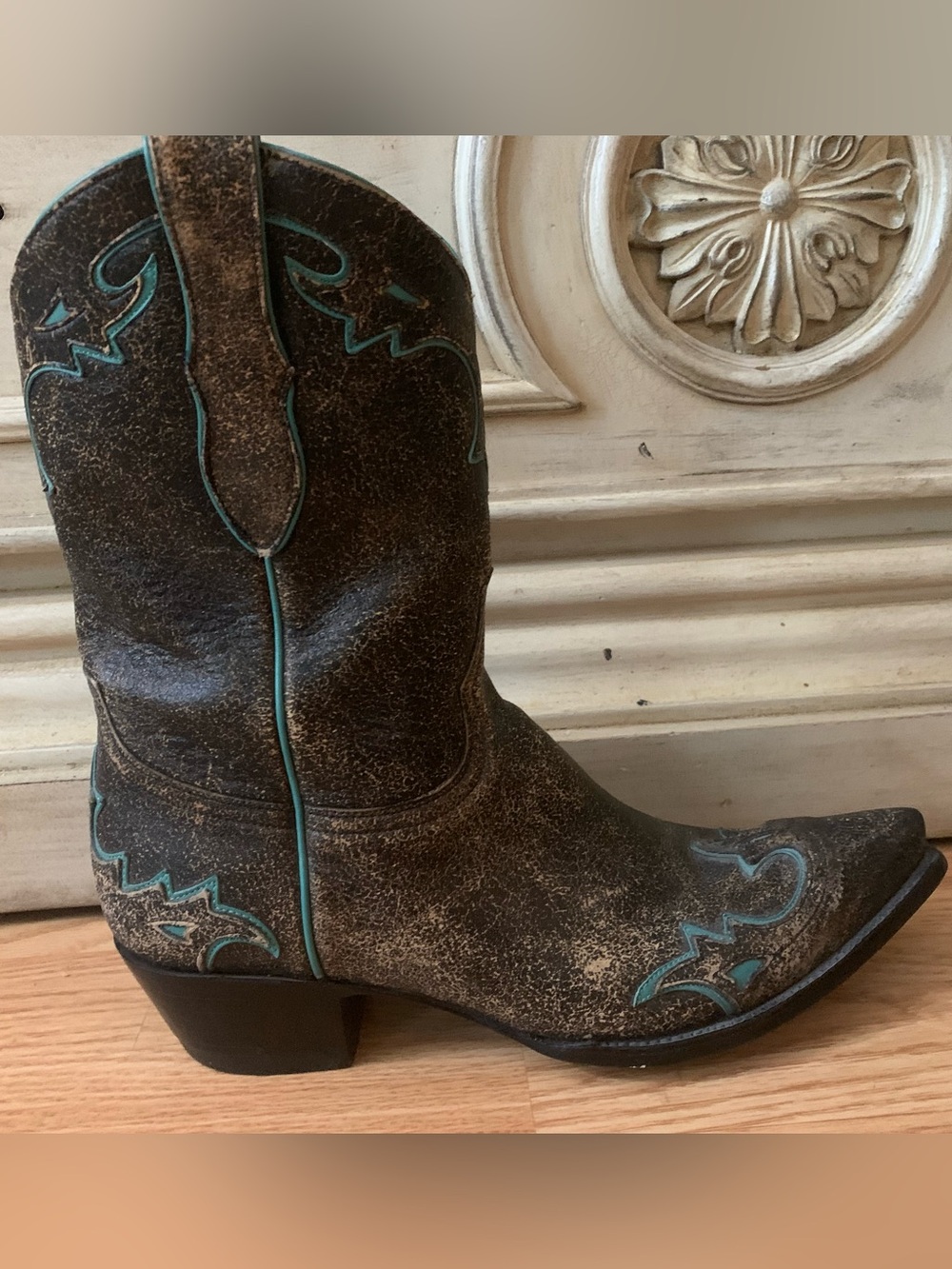 Old Gringo Distressed Brown Leather Western Boots with Teal Stitching Size 9 1/2 - Picture 3 of 14